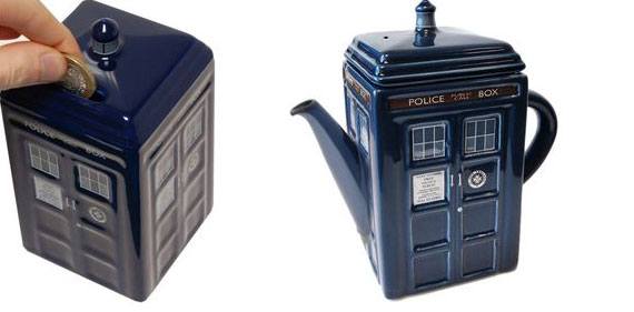 A TARDIS tea pot and TARDIS money box Money box available this March 
